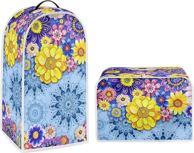 Boho Mandala Floral Toaster Cover 4 Slice Washable Blender Cover Kitchen Small Appliance Dust Cover for Coffee Maker Bread Maker Microwave Oven