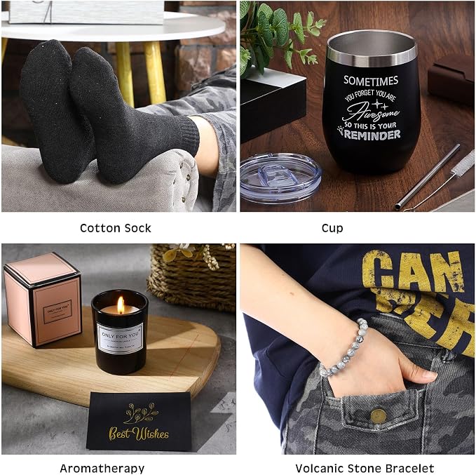 Nuogo 15 Pcs Birthday Gifts for Men Beard Care Set for Him Dad Birthday Gifts Basket Ideas Kit for Men Tumbler Bath Robe for Father's Day Dad Husband Boyfriend Box(Unhooded,Darkgray)