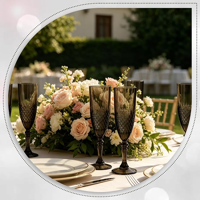 Plastic Champagne Flutes, Champagne Glasses Bulk, Reusable Unbreakable Acrylic Wine Glasses Goblets for Weddings Bachelor Parties Toasting Bridal Shower (12, Black)