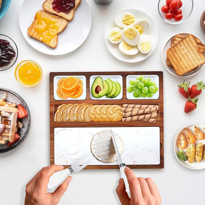 Charcuterie Board Set Premium Large Acacia Wood Cheese Platter with Reusable Bowls, Cheese Knives and Forks - Housewarming, Wedding, Bridal Shower, Birthday Gifts