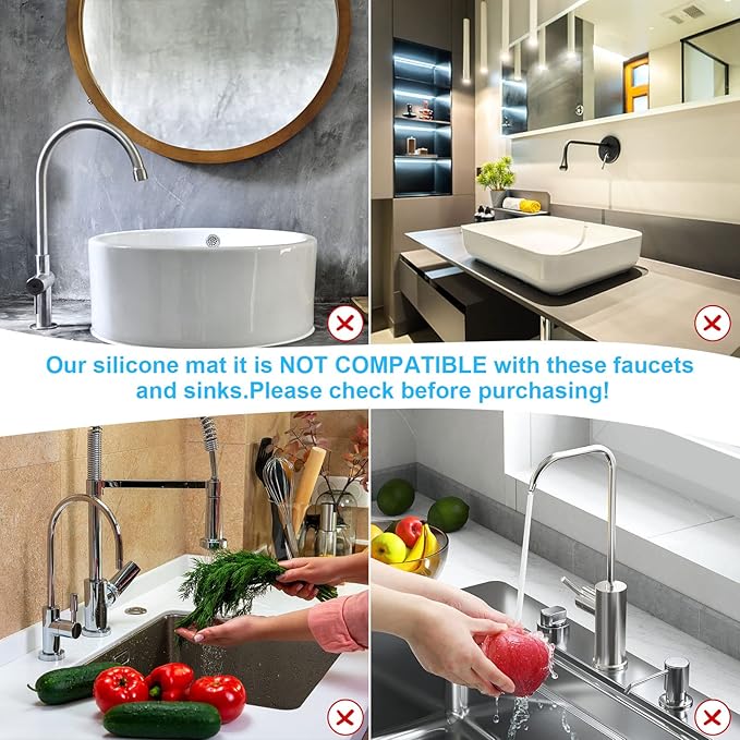 Derlights 30 inch Sink Splash Guard Mat,Silicone Faucet Handle Drip Catcher Tray, Longer Silicone Sink Mat for KitchenBathroom, Drip Protector Splash Countertop (gray)
