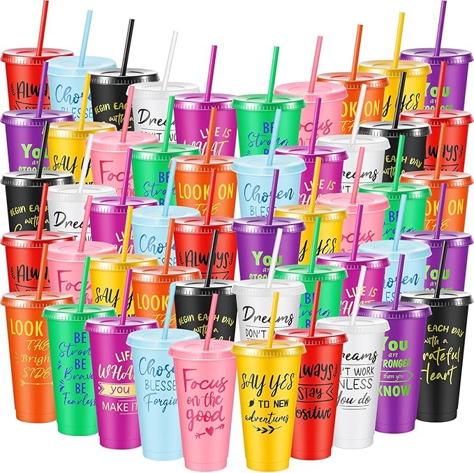 Uiifan 50 Pcs Inspirational Cups Bulk Appreciation Gifts for Employee Coworker Staff Team Thank You Gifts, Office Prizes for Adults Work Party Favors, Associates, Giveaways (Bright Color)