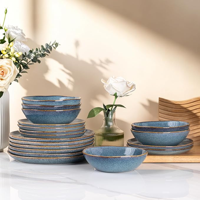 AmorArc Ceramic Dinnerware Sets,Handmade Reactive Glaze Stoneware Plates and Bowls Sets,Highly Scratch Resistant | Dishwasher & Microwave Safe Dishes Set,Service for 4 (12pc)