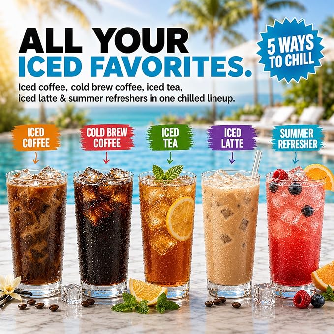 Perfect Samplers Brew Over Ice Summer Variety Pack, Assorted Iced Coffee, Refreshers, Cold Brew, Herbal Tea, Latte & Chai Coffee Pods, Compatible with Keurig K-Cup Brewers, 40 Count
