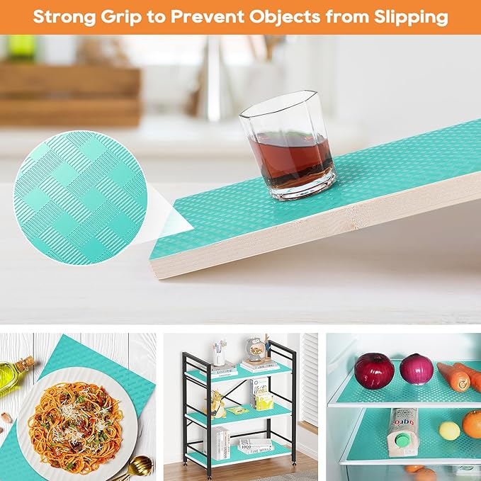 Shelf Liners for Kitchen Cabinets, Waterproof and Oil-Proof Kitchen Cupboard Liner, Refrigerator Liners and Plastic Drawer Mats EVA Non Adhesive Shelves, Fridge Blue 11.8 x 393.7 Inches