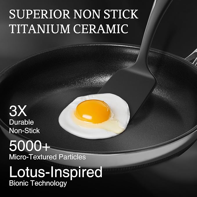 KITEXPERT Non Stick Frying Pans without Lid, 8" Titanium Ceramic Pan Nonstick Stainless Steel Skillet, PFAS PFOA & PTFE Free, Quick-Cool Handle, Dishwasher & Oven Safe, Compatible with All Cooktops
