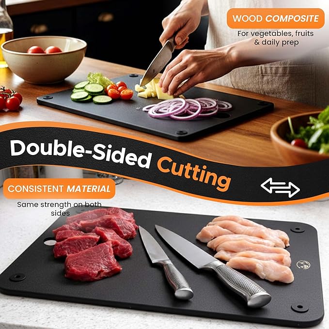 Composite Wood Cutting Board Set of 3 – Dishwasher Safe, Non-Toxic & Plastic-Free Cutting Boards for Kitchen – Extra Large, Large & Small Non-Slip Wood Charcuterie & Chopping Boards (Black)