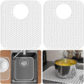 Bestjing 2 Pack Silicone Sink Protectors for Kitchen Sink with Rear Drain, 13.58''x 11.6'' Non-Slip Heat Resistant Mat Grid for Bottom of Stainless Steel Porcelain, Dishwasher Safe (White)