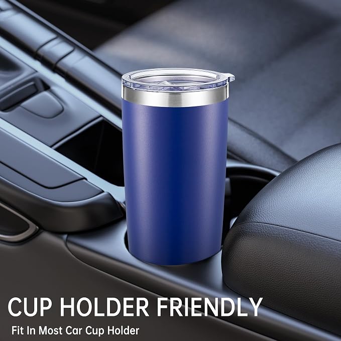 20 oz Tumblers Bulk Stainless Steel Tumbler with Lid Double Wall Vacuum Insulated Coffee Mug 20oz Powder Coated Cup for Hot and Cold Drinks, Blue, 6 pack