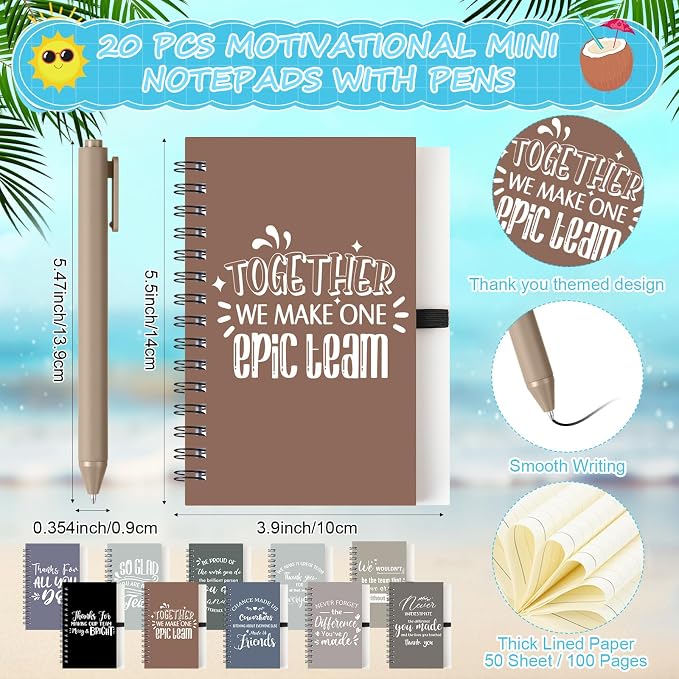 Shellwei 60 Pcs Employee Appreciation Gifts Bulk 24 oz Thank You Tumbler with Lid and Straw Mini Spiral Notebooks and Pens Appreciation Gifts for Team Employee Coworkers Teacher (Bright)