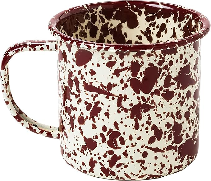 Crow Canyon Home Enamelware Mug, 12 ounce, Burgundy/Cream Splatter (Set of 4)