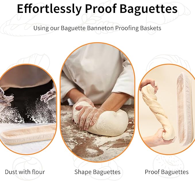 Banneton Bread Proofing Basket - 15 Inch Baguette Sourdough Bread Basket with Liner - Set of 2- Natural Rattan-Mother's Gifts