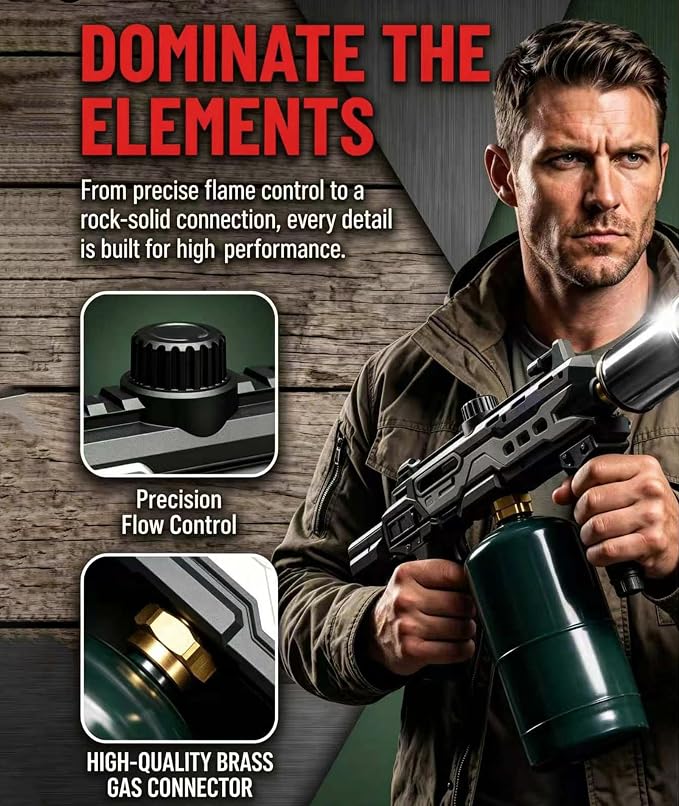 Powerful Propane Torch Gun, Fathers Day Gift for Dad Men, Culinary Blow Kitchen Cooking Torch for Steak Searing, Campfire Charcoal Starter for Blackstone Griddle Accessories (Tank Not included)