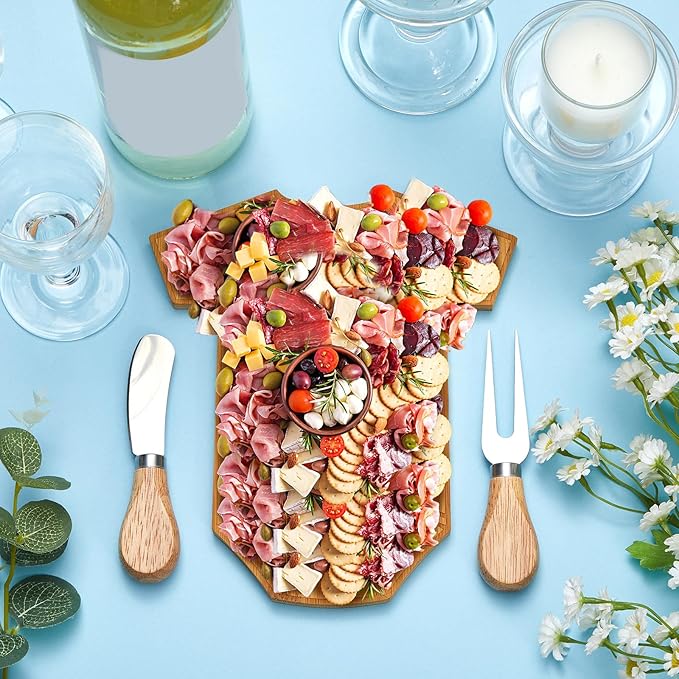Ziliny 24 Set Baby Shower Gifts for Guest Prizes Clothing Shaped Mini Charcuterie Board Small Cheese Cutting Board Set with Knives Forks Baby Shower Party Favor Thank You Return Gifts (Bamboo Color)