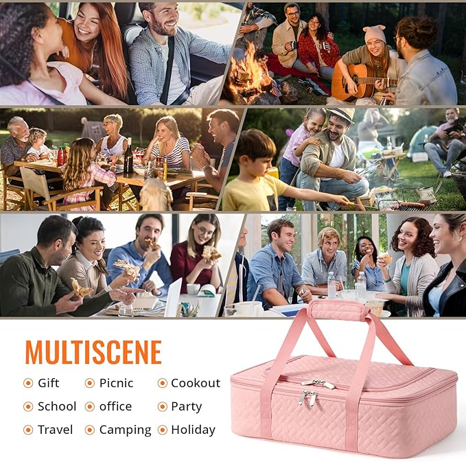 Insulated Casserole Carrier - Portable Casserole Carrier for Hot or Cold Food, Lasagna Holder for Parties,Picnic,Cookouts,Traveling - Fits 9" x 13" Baking Dish (Pink)