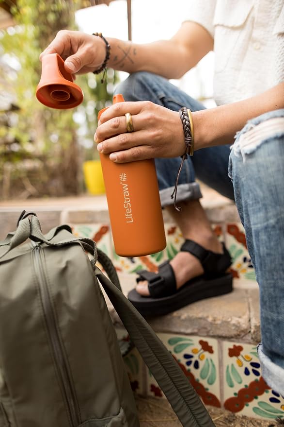 LifeStraw Go Series — Insulated Stainless Steel Water Filter Bottle for Travel and Everyday Use Removes Bacteria, Parasites and Microplastics, Improves Taste, 24 oz, Laguna Teal