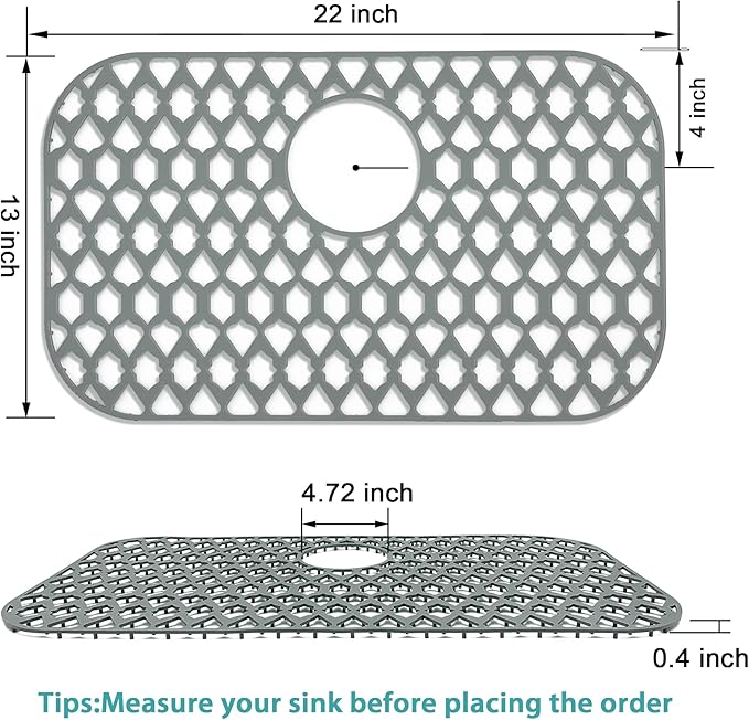 SAMSIER Silicone Sink Protectors Mats (13x11 & 14x12 & 16x12 & 18x16 & 19x14 & 21x16 & 22x13 & 25x16 & 26x14 & 28x14 & 30x16) for Bottom of Kitchen Sink (22”x13”, Rear Drain)