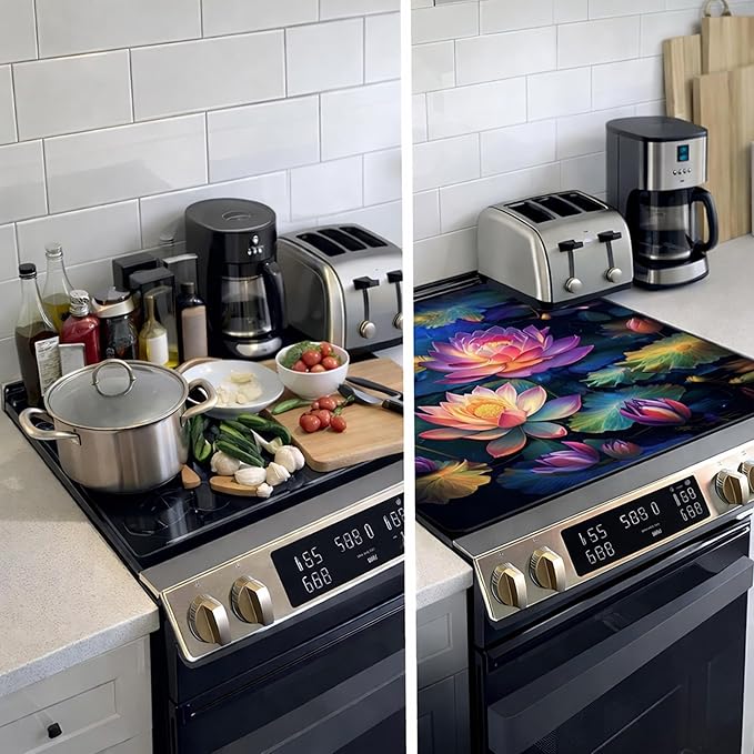 Decorative Electric Stove Top Covers, Heat Resistant Silicone Stove Cover Mat, Stove Top Protectors for Electric Flat Glass Stoves, Adds Extra Counter Space for Small Kitchens and Apartments