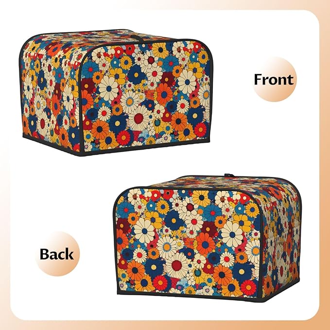 Toaster Cover 4 Slice Ethnic Flower Colorful Daisy Kitchen Small Appliance Covers with Pockets Dust and Fingerprint Protection