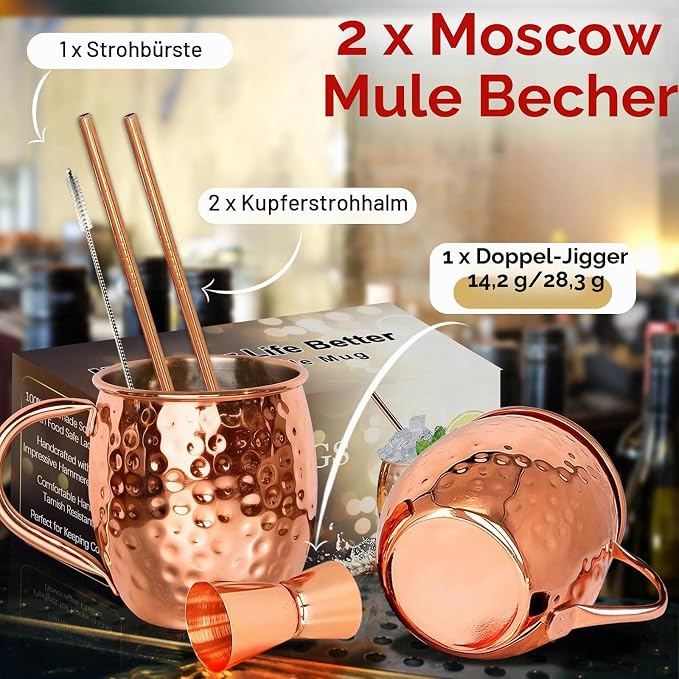 LINALL Moscow Mule Copper Mugs- Set of 2 Copper Plated Stainless Steel Mug 18oz, for Chilled Drinks (2 pcs)