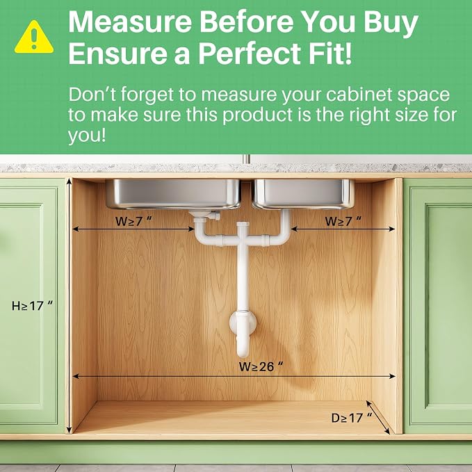 Kitstorack Under Sink Organizer, 1-Pack 3-Tier Height Adjustable Thickened Metal Pull out Cabinet Organizer Shelf, Slide out Storage Drawer Rack for Bathroom Kitchen Pantry Home Organization, Green