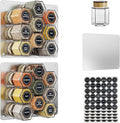 Vetacsion Set of 18 Magnetic Glass Spice Tins with 100 Preprinted Seasoning Label Stickers (Include Black Metal Wall-Plates)