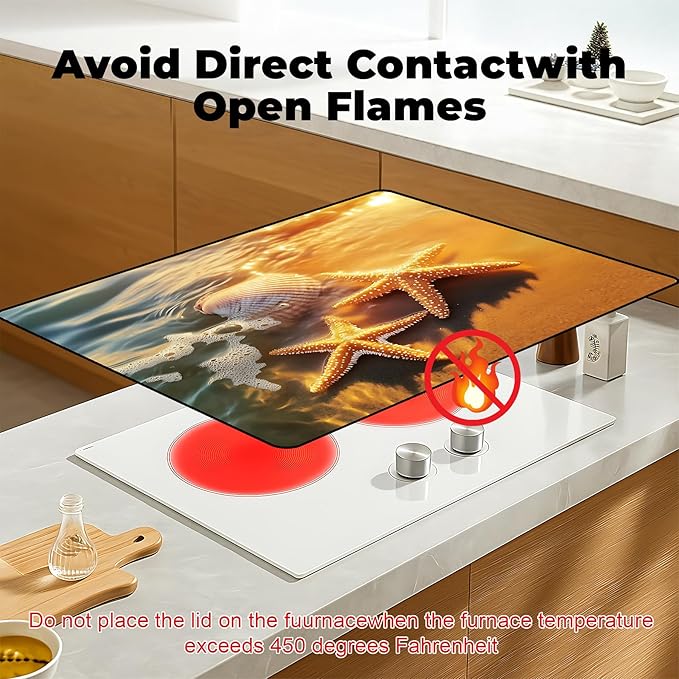 Heat-Resistant Glass Stove Top Cover with Anti-Slip Rubber Coating – Electric Stove Protector, Scratch-Resistant, Expands Counter Space, Stylish Kitchen Decor (Starfish)