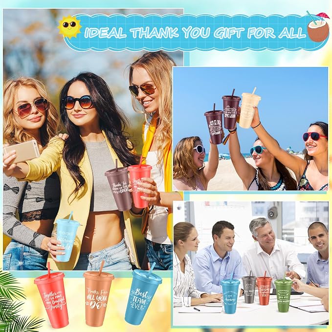 Shellwei 36 Pcs Employee Appreciation Gifts Bulk 24 oz Thank You Tumbler with Lid and Straw Mini Spiral Notebooks and Pens Appreciation Gifts for Team Employee Coworkers Teacher (Positive)