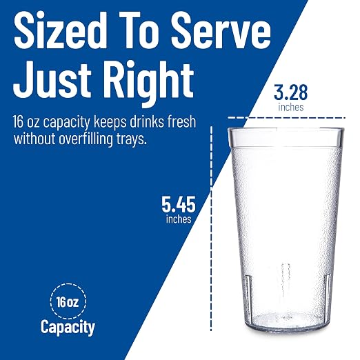 Carlisle FoodService Products Restaurant Plastic Cups Reusable - 24 Cups Set, Pebble Textured Water Tumbler Set for Home Kitchen Diner, Stackable Durable Shatter-Resistant Design - 16 Ounces