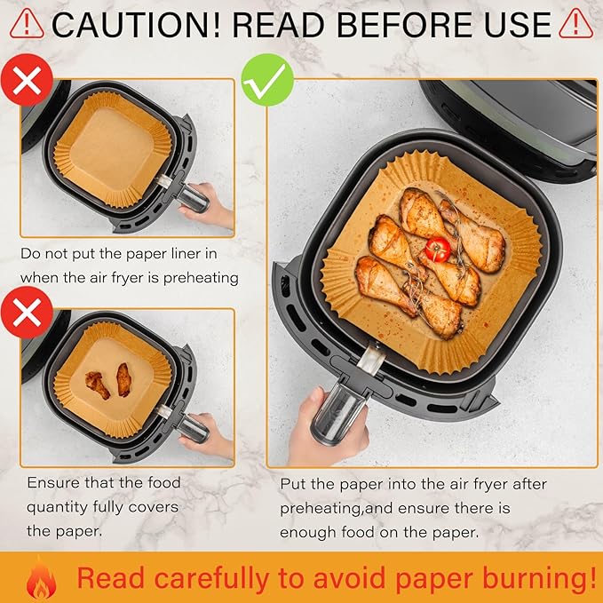 600 Pieces Air Fryer Paper Liners Disposable, 8 Inch Square Parchment Paper Liners for Air Fryer Basket, Non-Stick Airfryer Liners for 5-8QT Air fryer, Baking, Roasting and Microwave