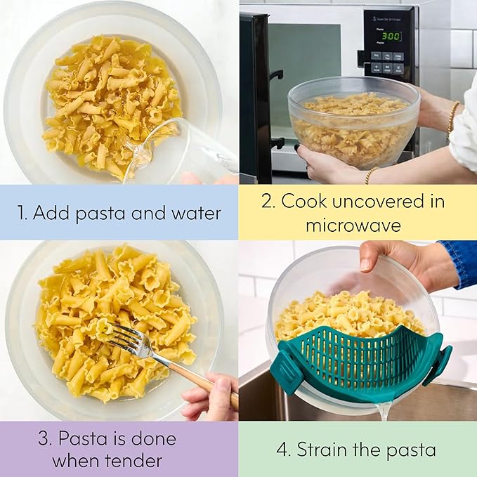 Anyday 8 Cup Glass Microwave Pasta Cooker - BPA Free & Plastic Free Microwave Spaghetti Cooker - Meal Prep & Glass Cookware | Stackable Airtight Nontoxic Storage Container with Vented Lid (Kale)