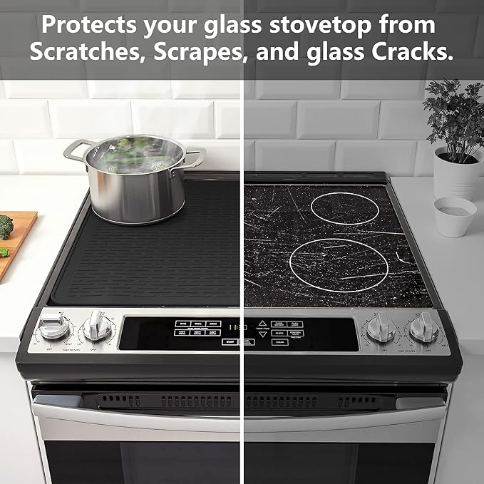 YUHFERA Stove Top Cover for Electric Stove - Silicone Stove Mat for Glass Top, Glass Cooktop Protector, XL Dish Drying Mats For Kitchen,Oven Covers for Electric Stove (Black,30 x 21)