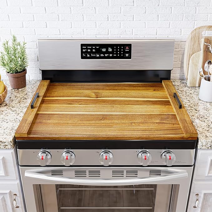 SpaceAid Noodle Board Stove Kitchen Cover with Handles, Top Covers for Gas Burners and Electric Stove, Oven Decor Accessories Wood Tray for Countertop, Natural Acacia