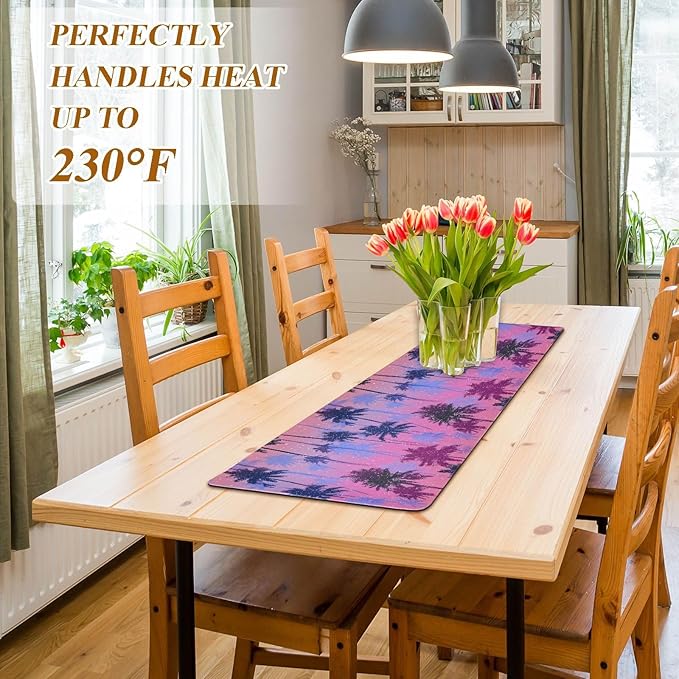 2-in-1 Table Runner Trivet for Hot Dishes Heat Resistant Hot Plate Mat Pad 39x12 Inch Waterproof Table Protector Trivets for Countertop Decorative Gradient Dotty Palm Trees