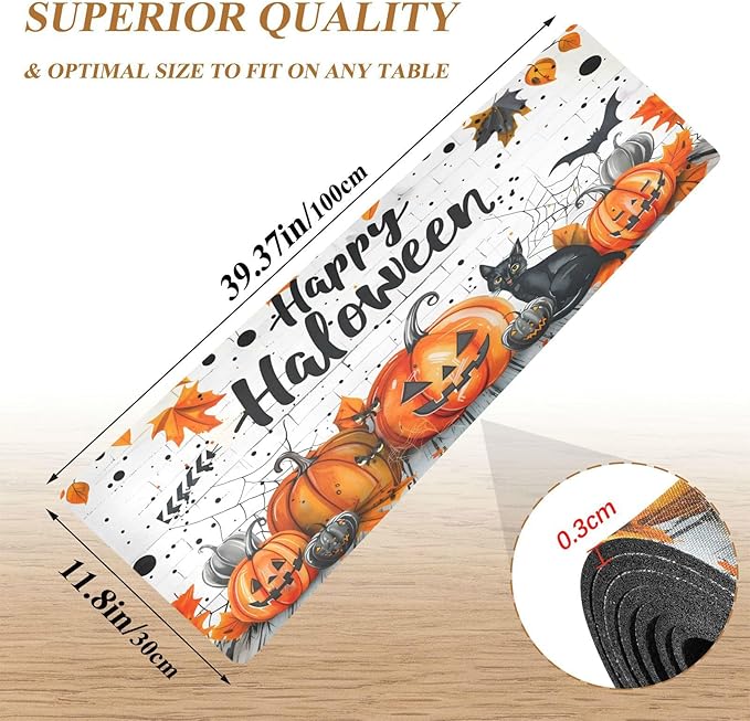 ALAZA Halloween Pumpkins Black Cat Trivet Table Runner 40 Inches Long Trivet for Hot Pots and Pans/Hot Dishes,Table Protector Heat Up to 230F, Decorative Hot Plates Mat for Kitchen Countertop