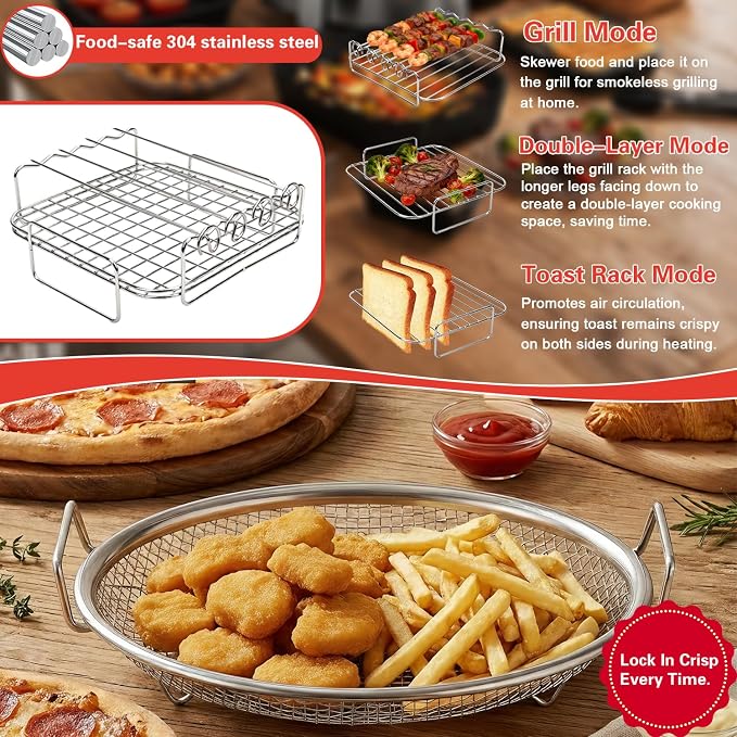Air Fryer Accessories for Chefman 8Qt 9Qt, Gourmia, Typhur, Nuwave, 7-9Qt Air Fryer Silicone Liners Accessories Set 2-In-1 Silicone Liners, Paper Liners, Grill Racks Basket, Muffin Molds