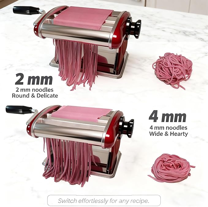 Manual Pasta Maker Machine - Noodle Machine Dough Roller Hand Crank,No Disassembled-2/4mm Width Noodle/0.3-5mm Thickness Dough