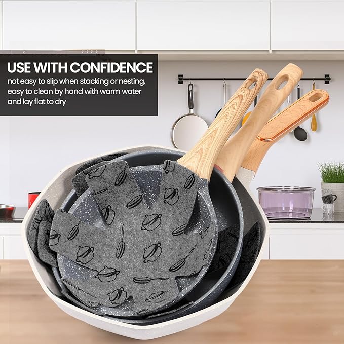 Tessco 40 Pcs Pot and Pan Protectors Bulk 5 Different Sizes Printed Cookware Protector Pot Dividers Stacking Separators Pads for Protecting and Separating Pans