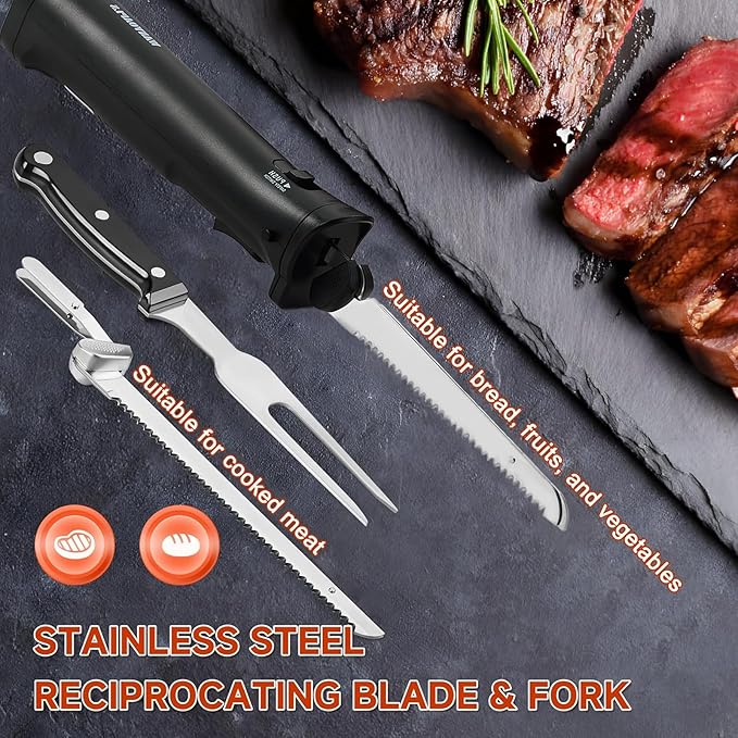 Cordless Electric Knife – Rechargeable Electric Knives with Safety Lock, Ergonomic Handle, Versatile Bread Slicer, Bread Knife for Effortless Carving of Meats, Cheese – Perfect for Kitchen Use