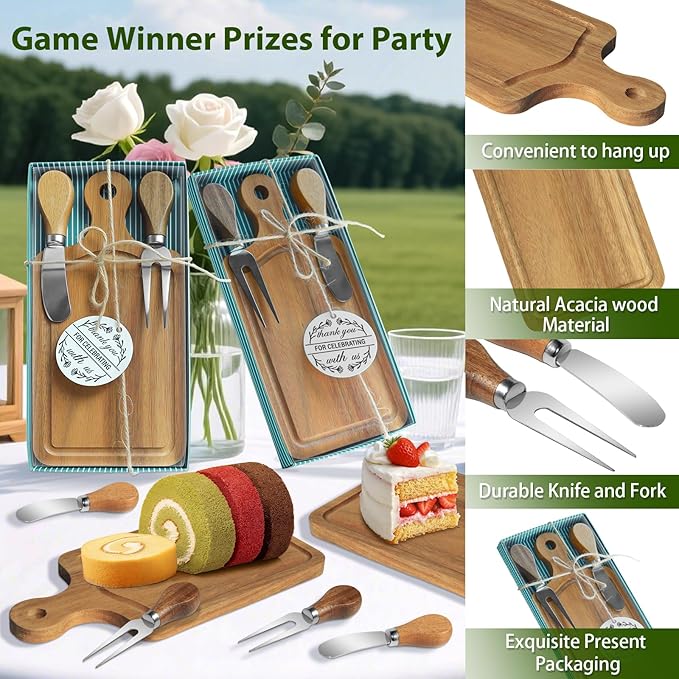 AZEAM 1 Set Baby Bridal Shower Prizes for Game Winners, Acacia Mini Cheese Board Set with Knives Forks and Present Box, Small Charcuterie Board Bulk for Party Wedding Guests Present