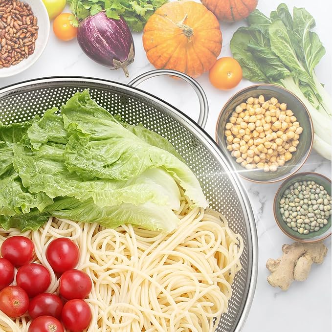Gulex Stainless Steel Colander and Strainer Set(5-Quart and 3-Quart)，Metal Strainers with Base, Strainer for Kitchen Food, Dishwasher Safe