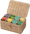 Sieral Tea Bag Organizer/Sugar Packet Holder with Lid 8 Compartment Paper Rope Woven Tea Storage Box for Chest Coffee Pill Condiment Organizer Wicker Divider Container for Countertop Drawer Shelf