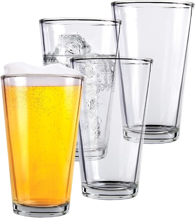 Kitchen Lux Pint Beer Glasses Set of 4 – 16 oz Tall Clear Drinking Glasses and All Purpose Tumblers – Heavy Base Cocktail, Water, Juice Glass – Pub Style Design For Home Dining, Bars, and Parties