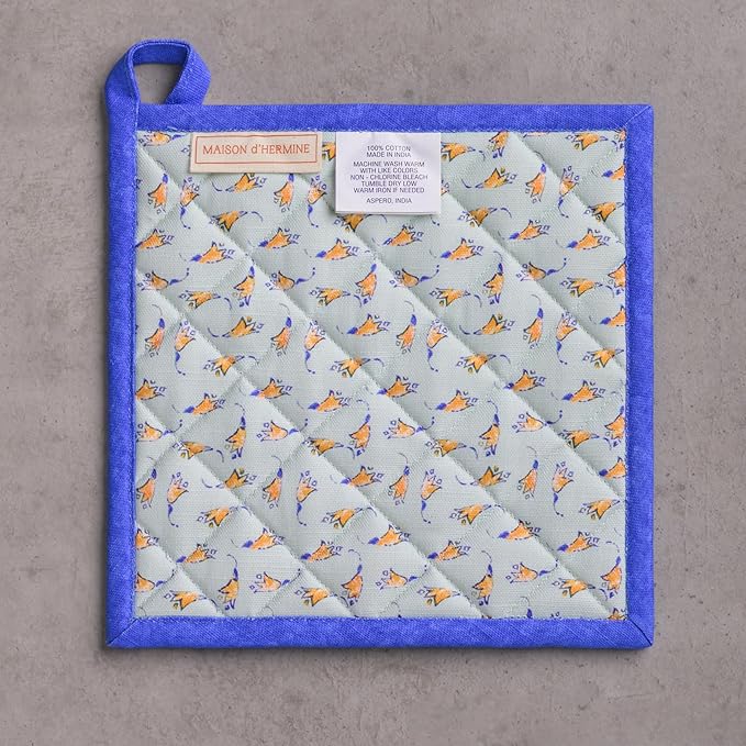 Maison d' Hermine Pot Holders 100% Cotton Heat Resistant Potholders 8" x 8" Hot Pads with Loop BBQ Cooking Baking Gifts for Mothers Day Handling Hot Pans Spring/Summer (Pack of 1, Girassol)