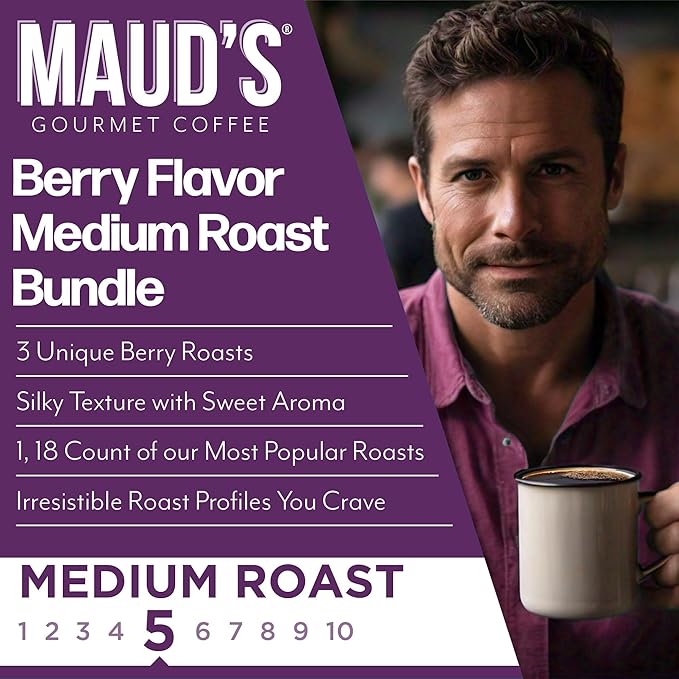 Maud's Blueberry, Cherry & Raspberry Chocolate Flavored Pods Bundle, 54 ct, Medium Roast Flavored Coffee in Single Serve Pods – 100% Arabica Coffee, Compatible with Keurig K Cups Maker
