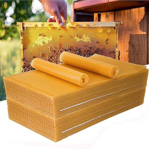 Beeswax Sheets, Bee Hive Foundation Sheets, Beehive Wax Foundation Sheets, Beeswax Honeycomb Sheets for Beekeeping Candle Making (60pcs)