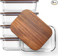 5-Piece Borosilicate Glass Food Storage Containers with Acacia Wood Lids — 35 oz Rectangular Meal Prep & Leftovers Set, Oven, Freezer & Microwave Safe, Plastic-Free