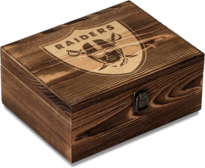 The Memory Company Officially Licensed NFL Wood Boxed Drinkware Set, with 2 Rocks Glasses and Cooling Cubes, Las Vegas Raiders