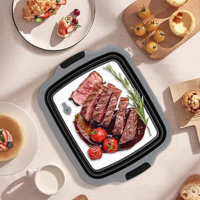 2-Pack XL Collapsible BBQ Prep Tub with Lid (4.22 Gal / 16L) - Built-In Cutting Board & Strainer, Large Meat Marinade Container, Camping Sink & Food Storage Bin for Grilling, Outdoor Cooking - Black