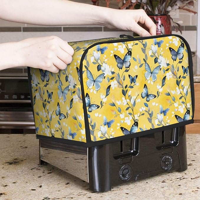 Toaster Cover 2 Slice Watercolor Pastel Butterfly Flower Kitchen Small Appliance Covers with Pockets Dust and Fingerprint Protection
